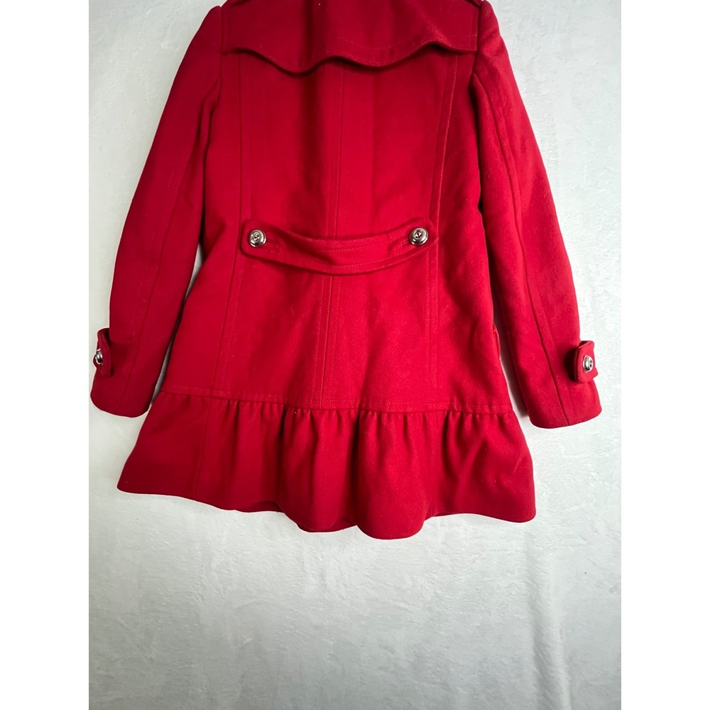 Juicy Couture Red Wool Blend Coat Womens XS Double Breasted Ruffle Hem - Picture 6 of 16